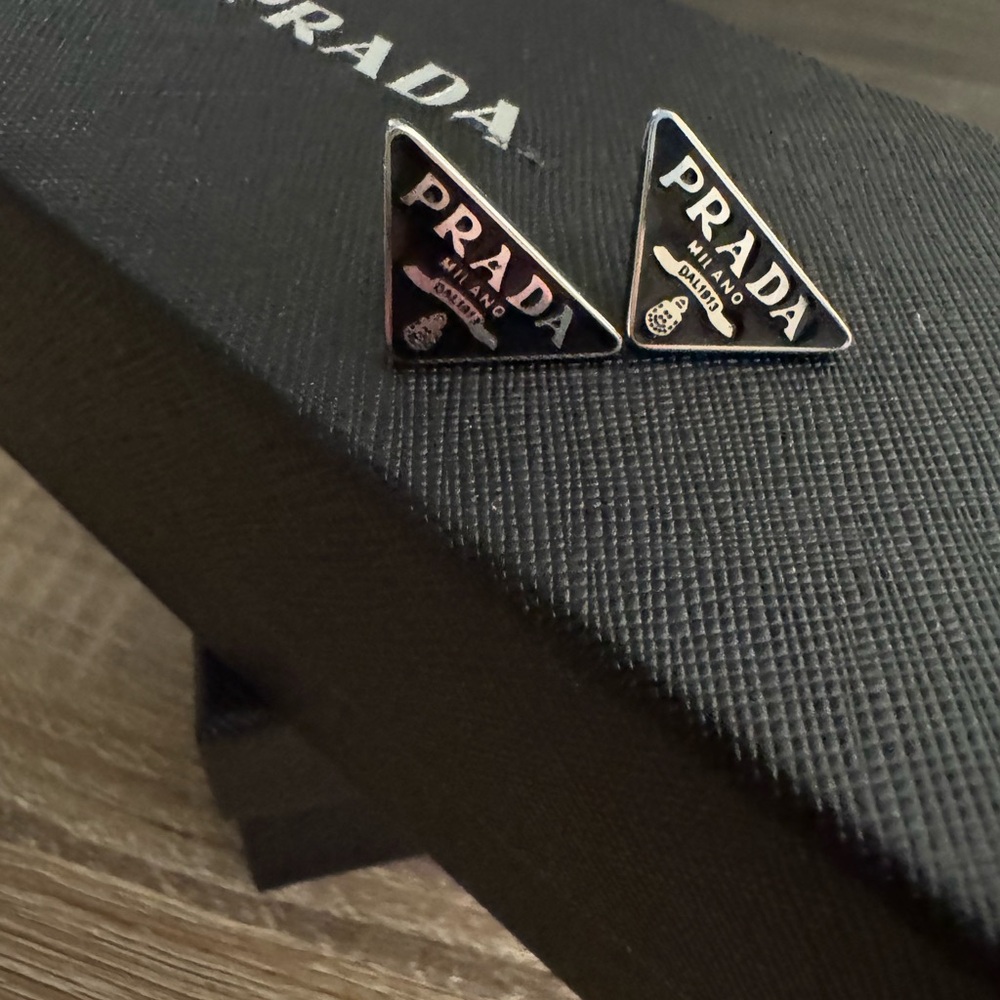 Prada Black Triangle Logo earrings